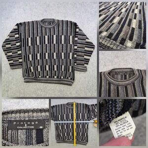 VTG Protege Collection Sweater Mens Medium Gray Geometric Knit Crewneck Pullover